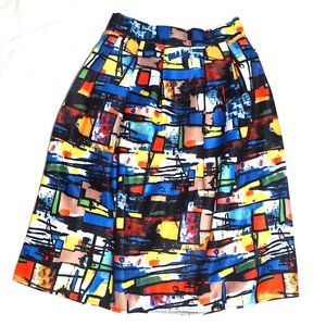 Multicolored Abstract Midi A Line Skirt